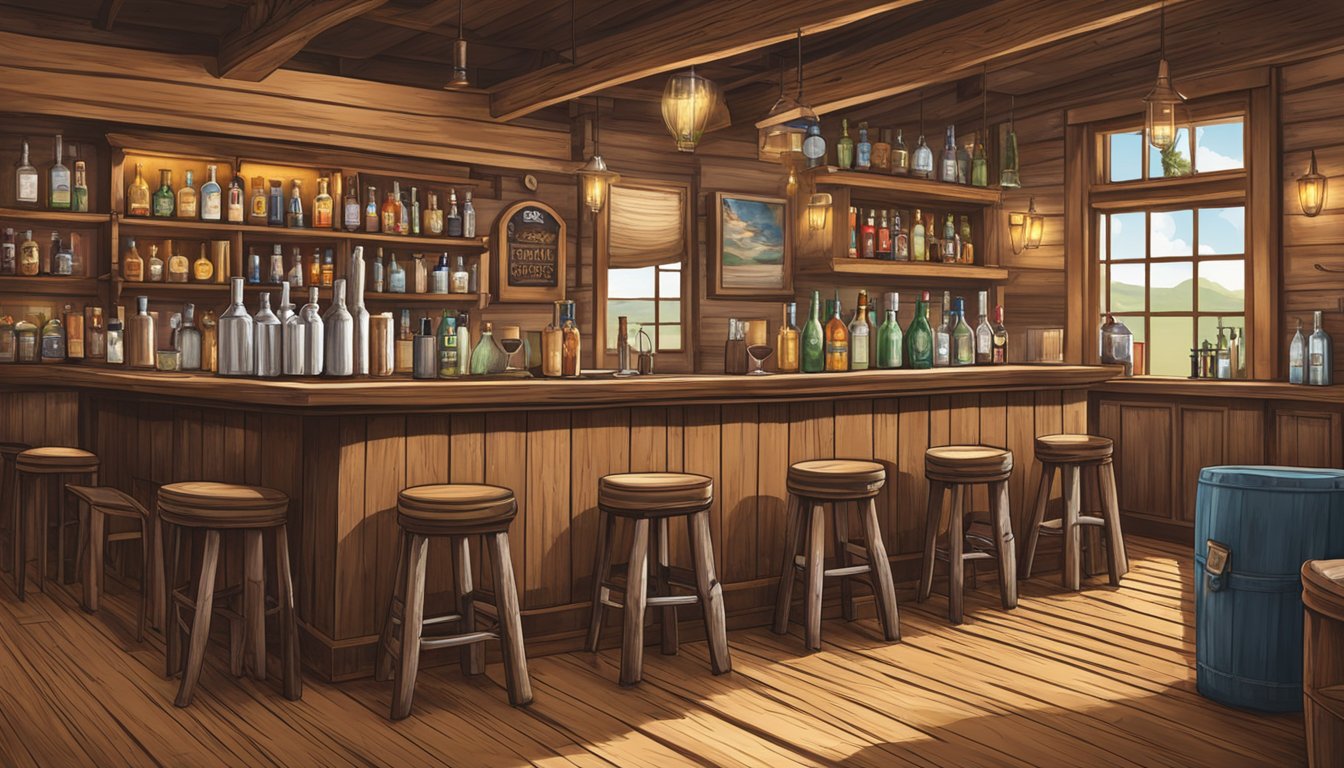 A rustic saloon with cowboy decor, serving modern cocktails inspired by Texas literature