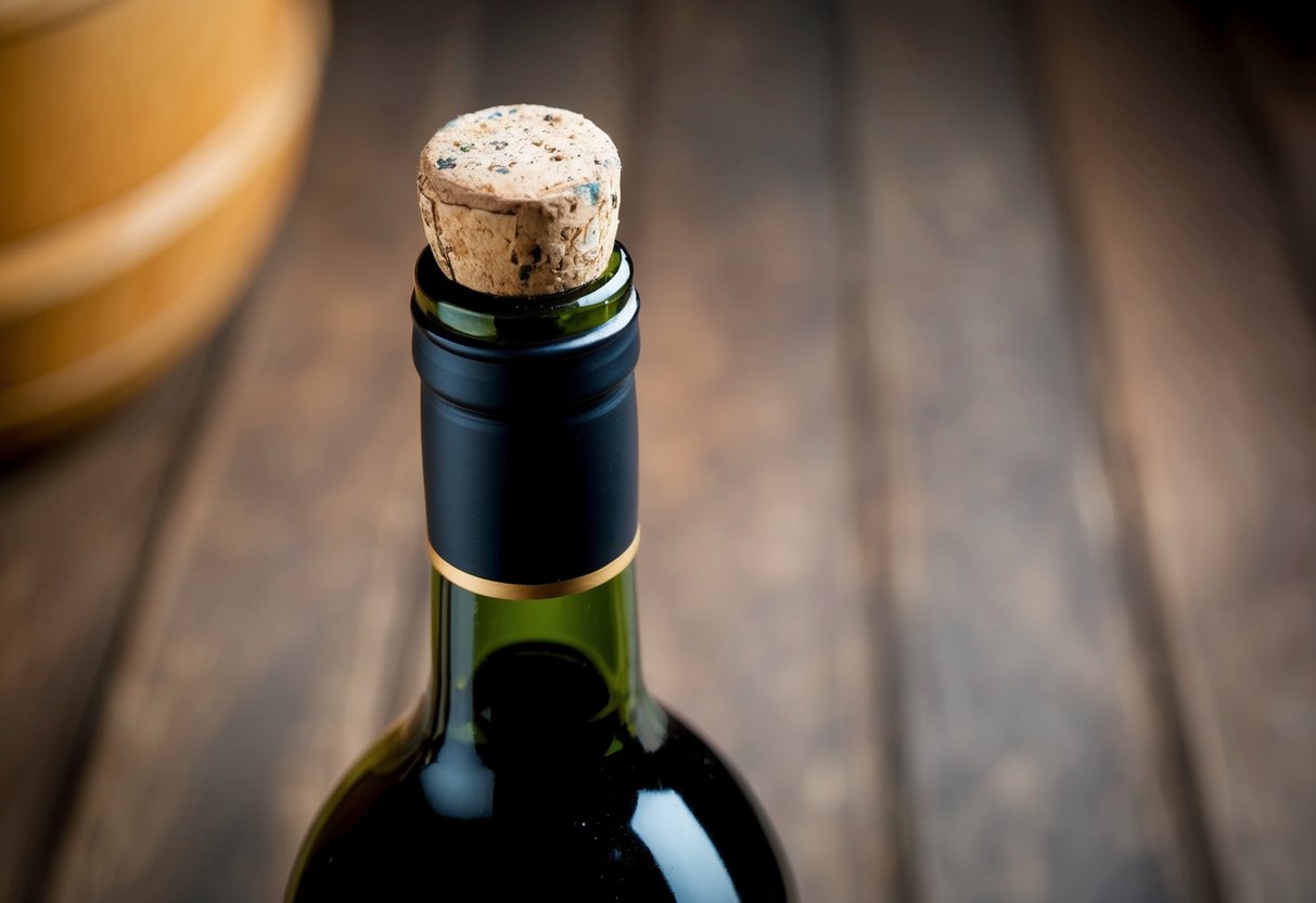 A corked wine bottle with a foul odor, moldy cork, and muted flavors