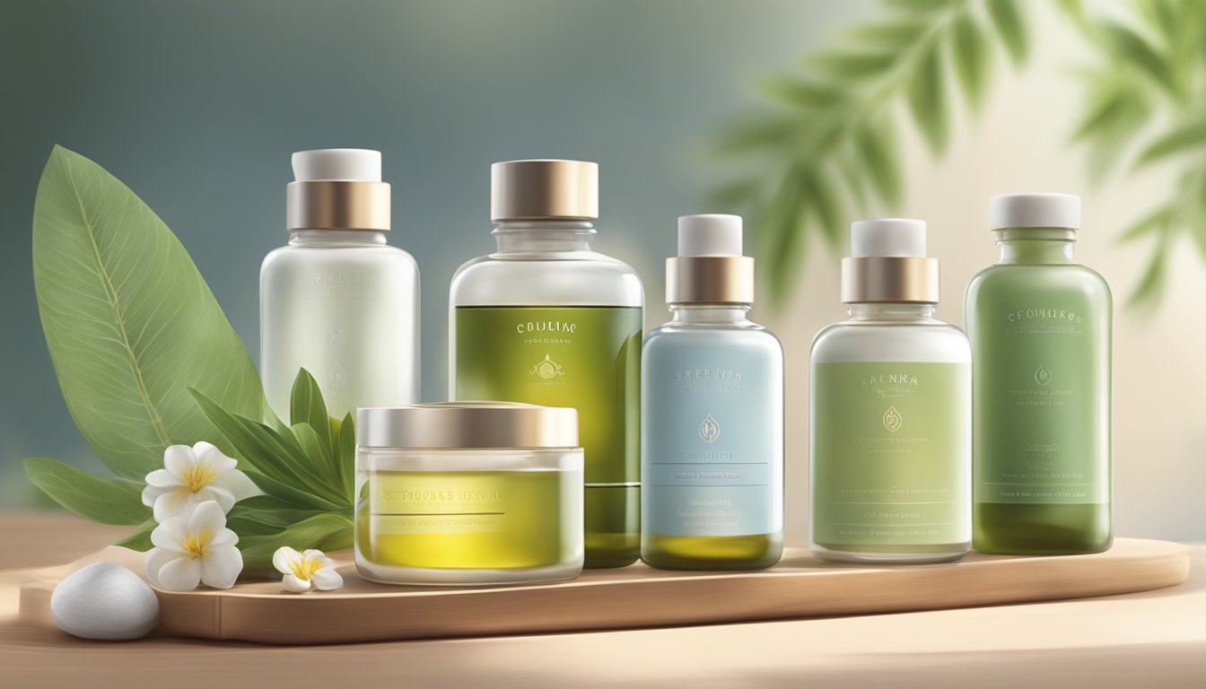 A serene spa-like setting with bottles of cold pressed oils and a soft, comforting atmosphere, emphasizing the benefits for skin care