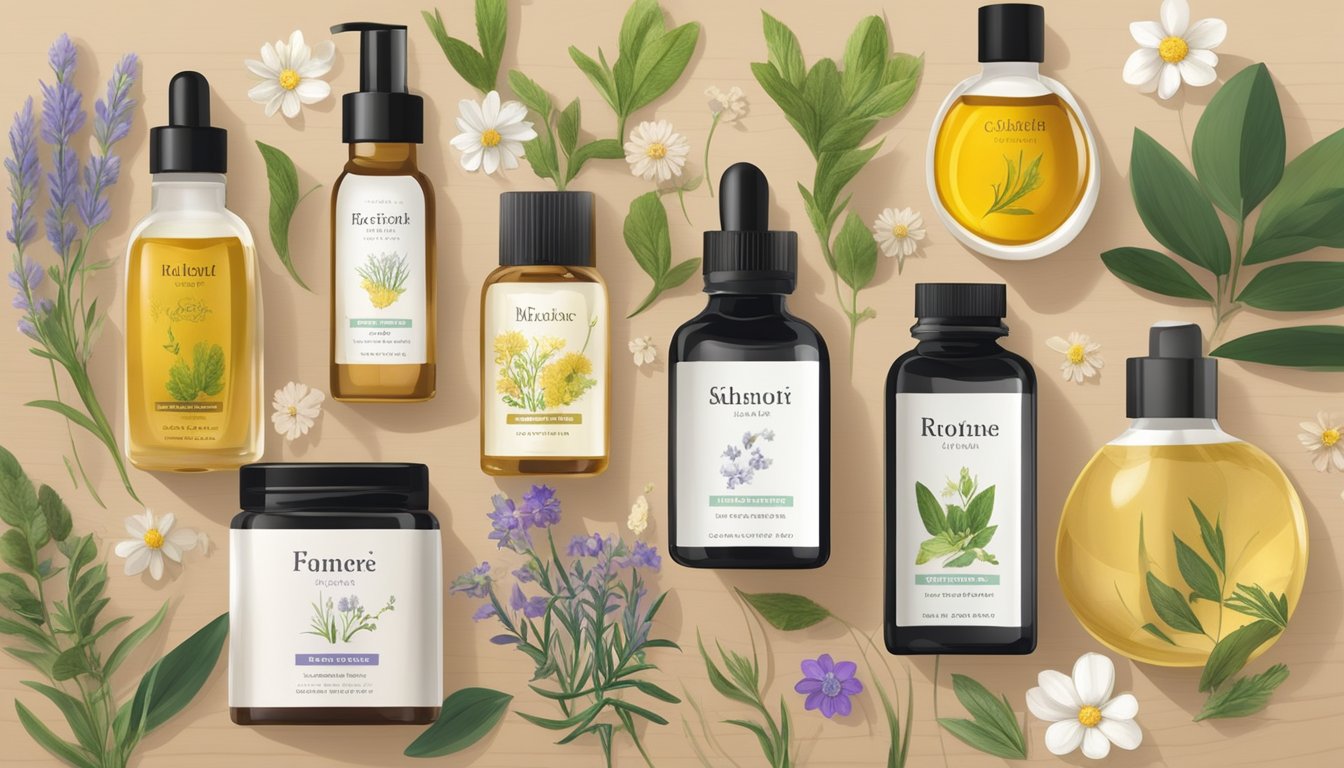 A variety of cold pressed oils arranged on a wooden table with natural elements like flowers and herbs, showcasing their specific uses in skincare routines