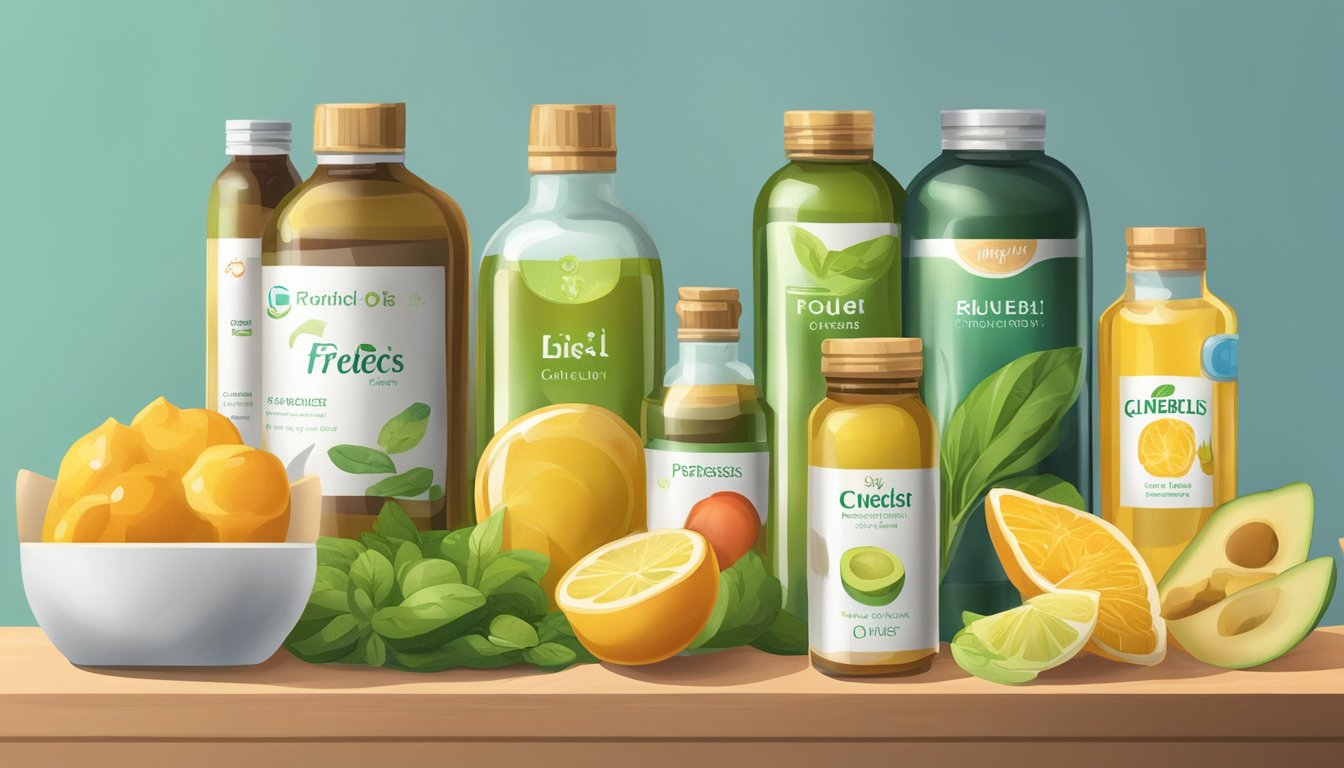 A variety of cold-pressed oils displayed alongside diabetes-friendly foods and a blood glucose monitor