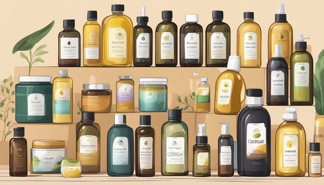 A variety of cold pressed oils displayed with different hair types and DIY hair masks in the background