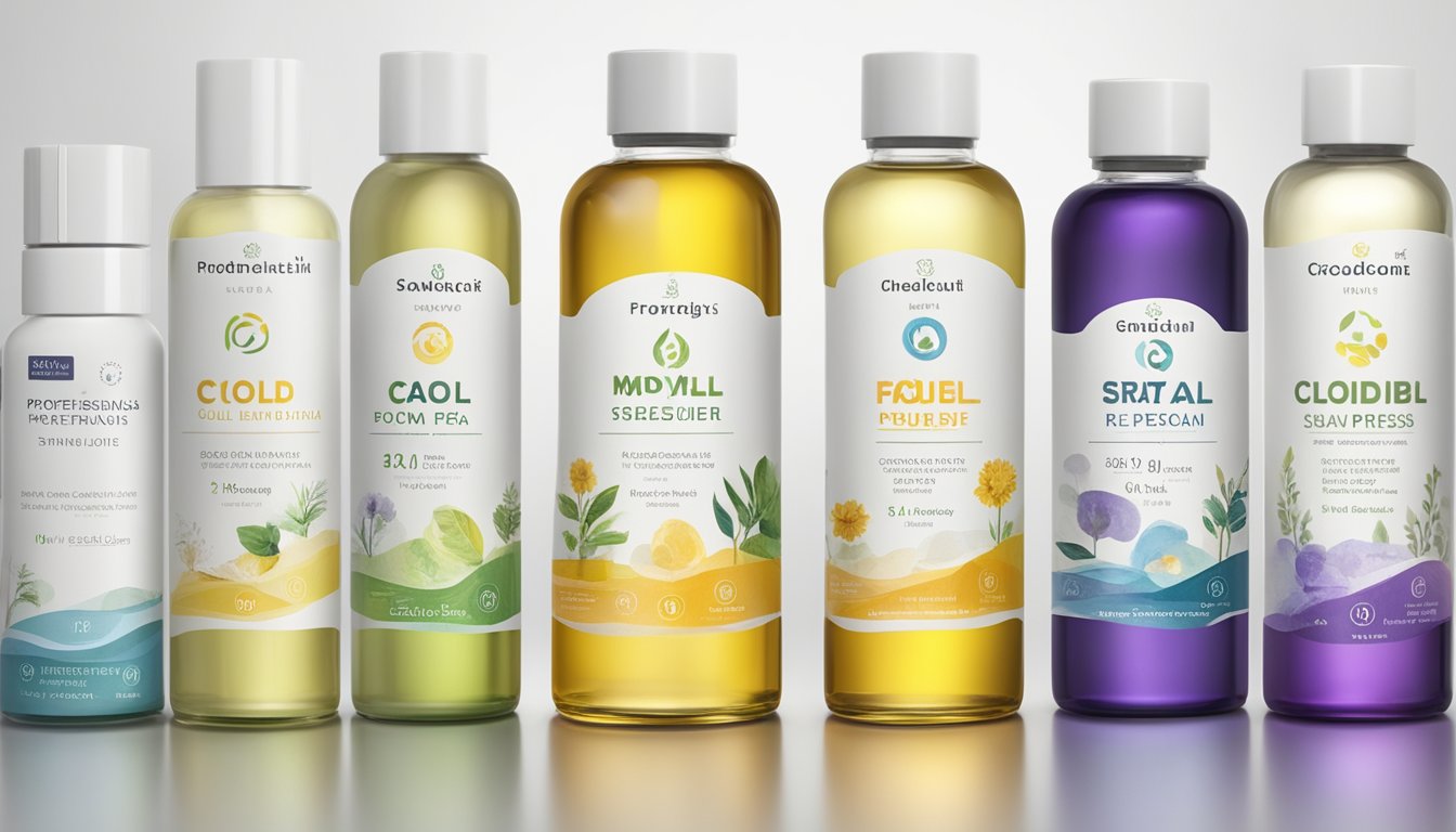 A variety of cold pressed oils arranged on a clean, white surface with their comedogenic ratings displayed next to each bottle