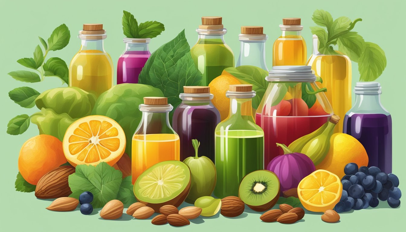 A variety of colorful fruits, vegetables, and nuts are being pressed to extract vibrant cold-pressed oils, showcasing the abundance of micronutrients and phytochemicals in vegan diets