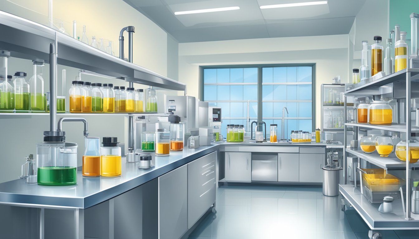 A modern laboratory with advanced equipment and machinery used for the scientific analysis and certification of cold pressed oils