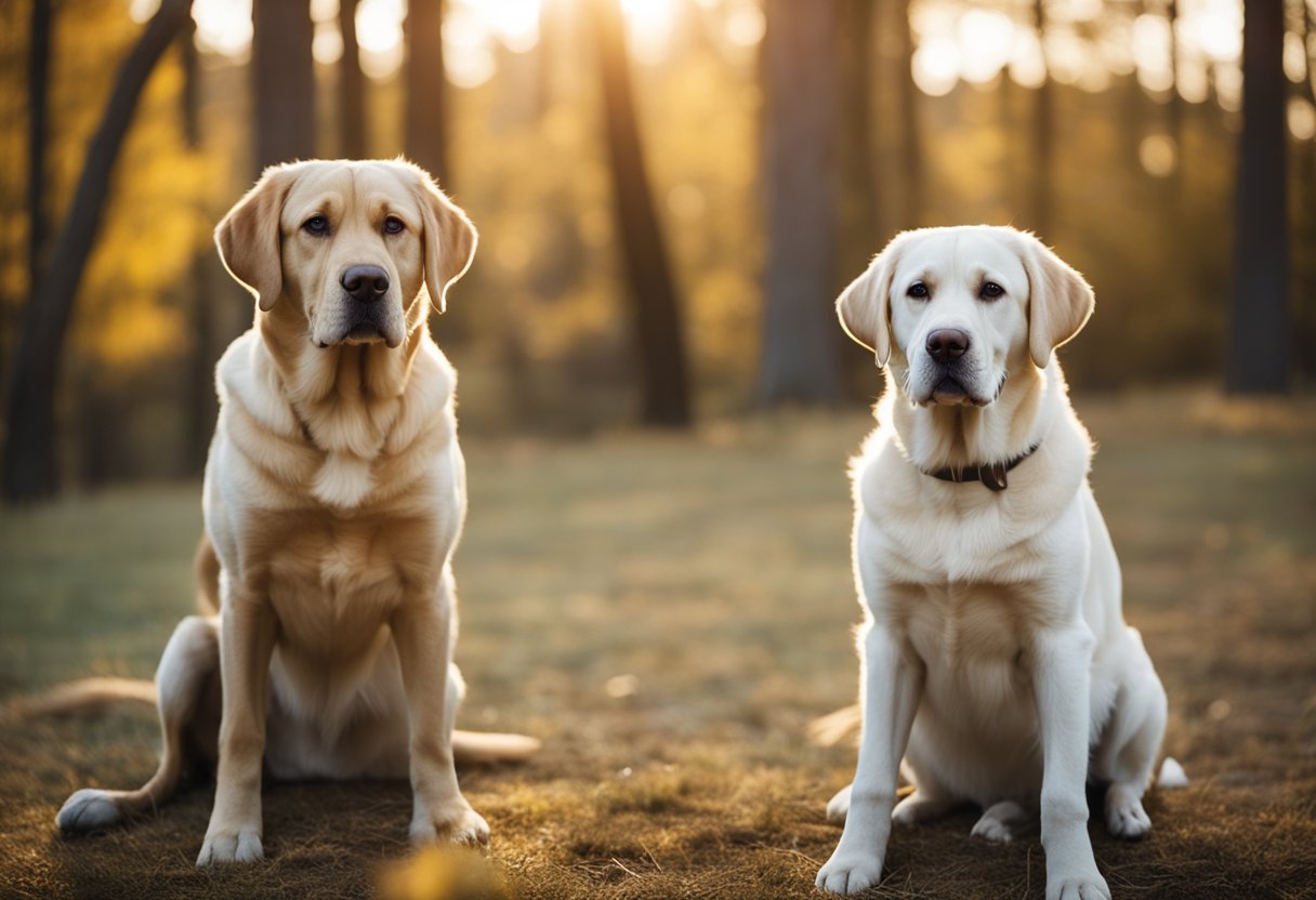 Un labrador y un labrador retriever uno al lado del otro, mostrando sus distintas características físicas y comportamientos.