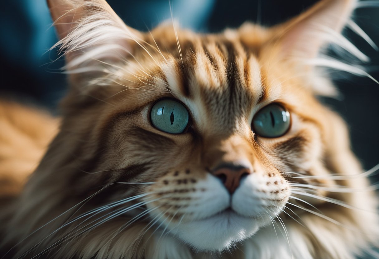 Un gato Maine Coon americano siendo cuidadosamente acicalado y atendido por su dueño