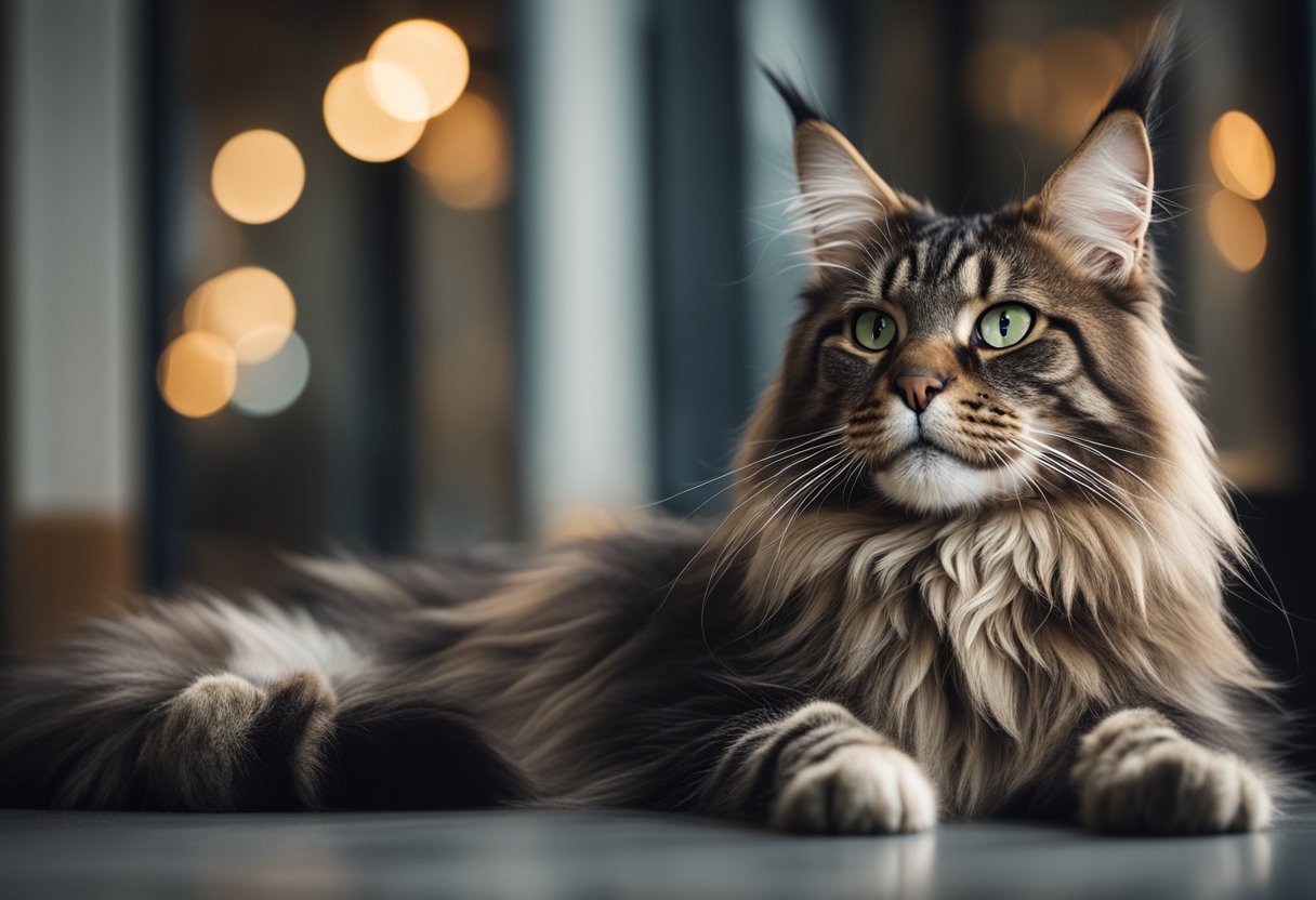 Un gato Maine Coon con un cuerpo grande y musculoso, mostrando su temperamento y comportamiento