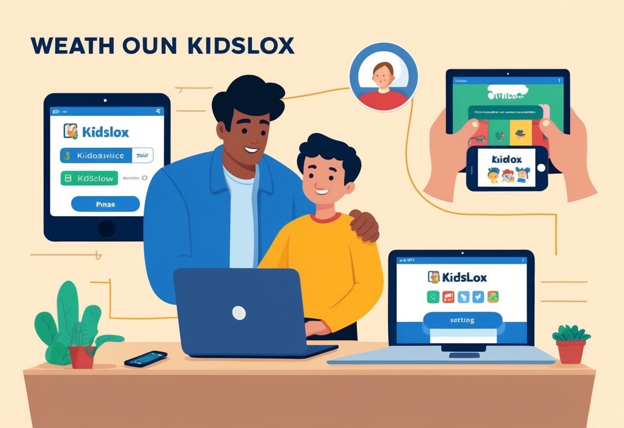 Um pai configurando o Kidslox em vários dispositivos para proteger seus filhos online