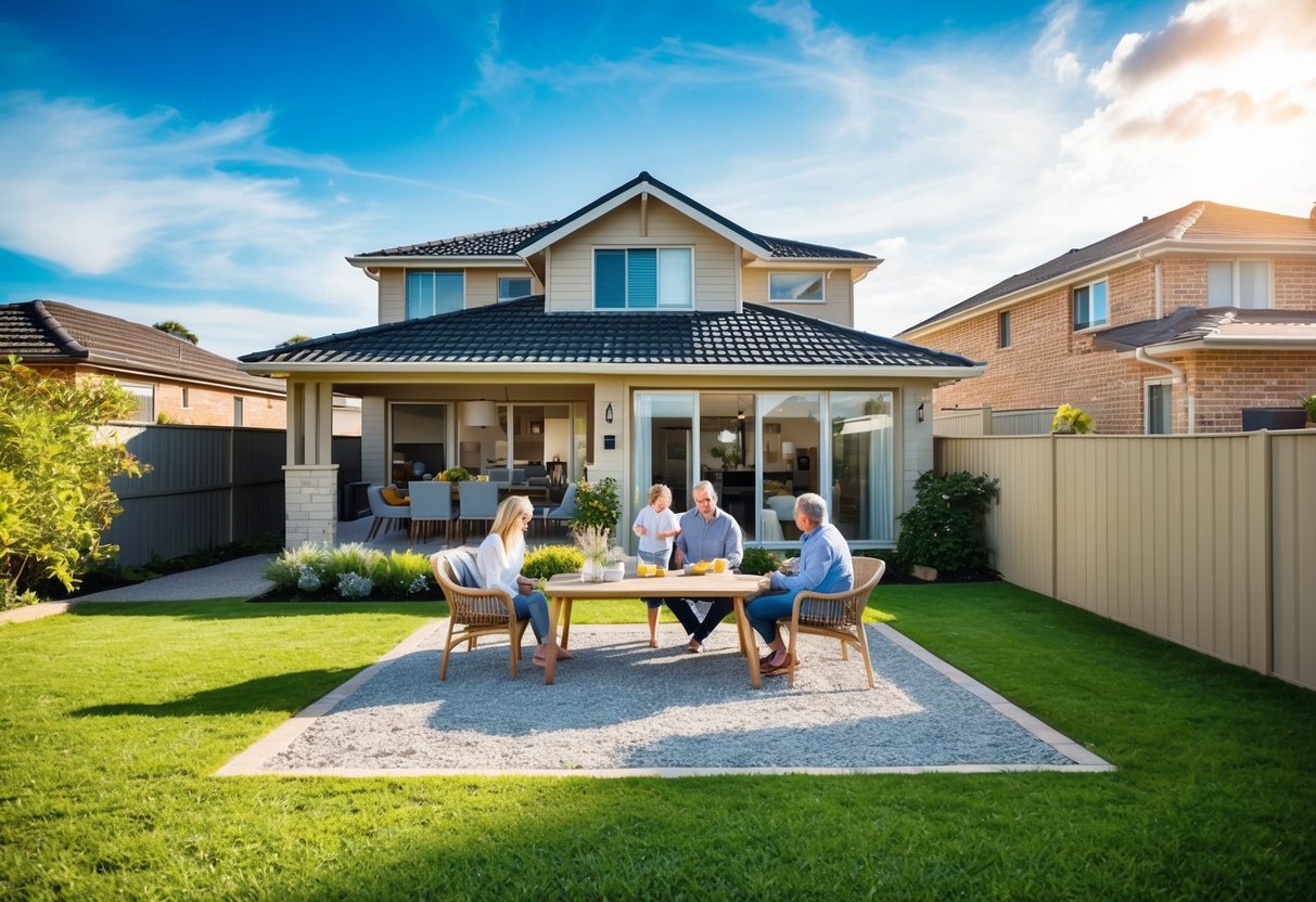 A cozy home with a sunny backyard, a family enjoying the benefits of a Suncorp home loan