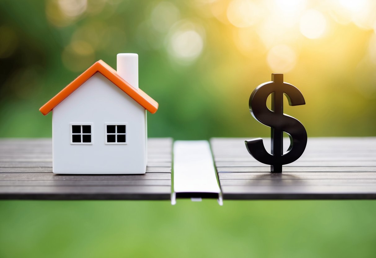 A house sits between a dollar sign and a gap, representing the difference in value and the impact on a home loan