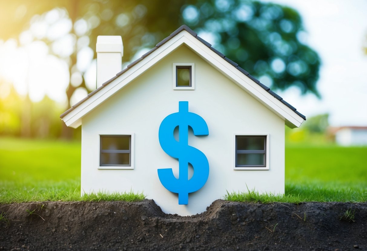 A house with a dollar sign-shaped gap in the foundation, symbolizing an appraisal gap affecting a home loan