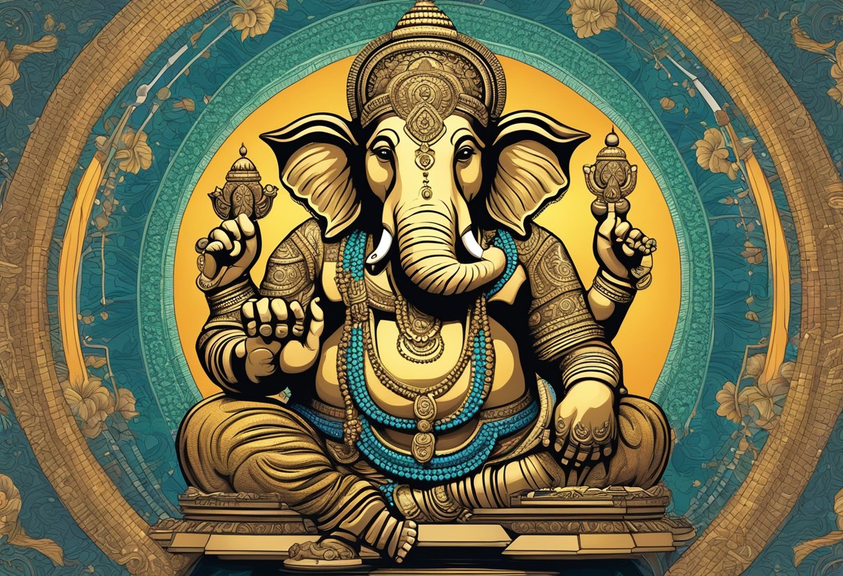 Ganesha, la deidad con cabeza de elefante, rodeado de tecnología moderna