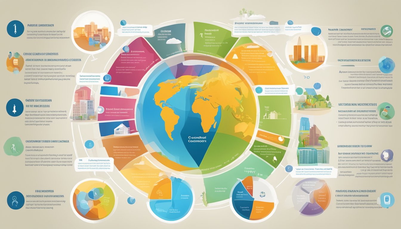 A colorful infographic showing various lifestyle factors and socioeconomic influences on colorectal cancer risk