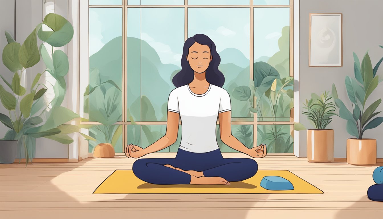 A person engaging in stress-reducing activities like yoga, meditation, and exercise to manage tinnitus