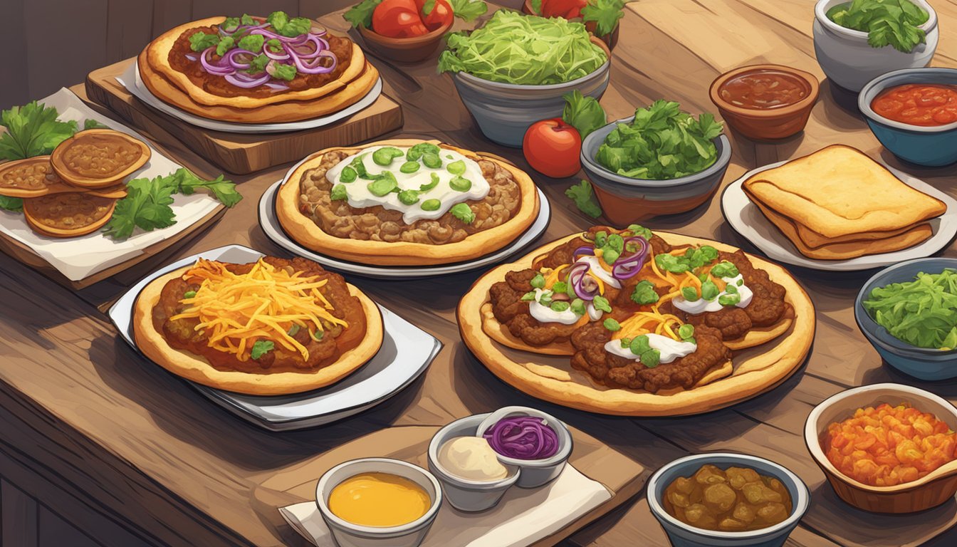 A table filled with various authentic Texas sopes topped with a variety of ingredients