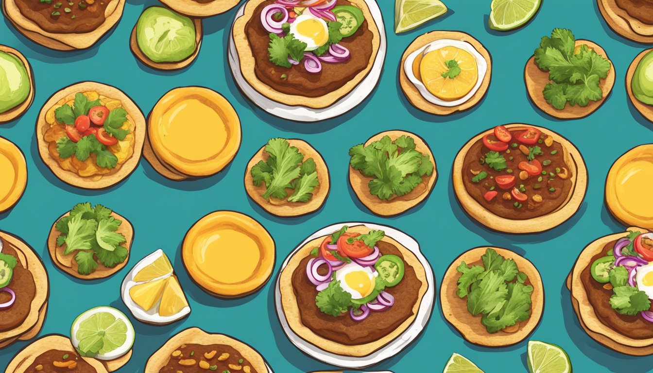 A colorful array of freshly made Texas sopes, topped with a variety of authentic and flavorful ingredients, arranged on a rustic serving platter