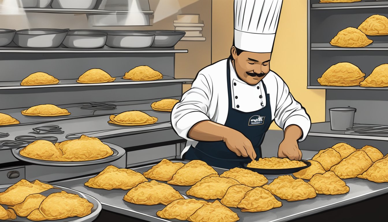 A chef shaping and frying Chalupa shells for Texas chicken chalupas