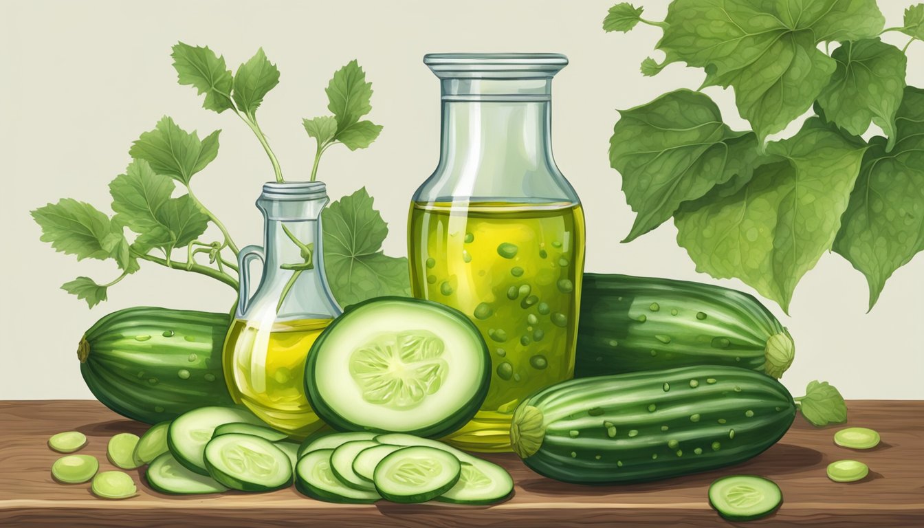 A cucumber plant with ripe seeds being cold-pressed into oil