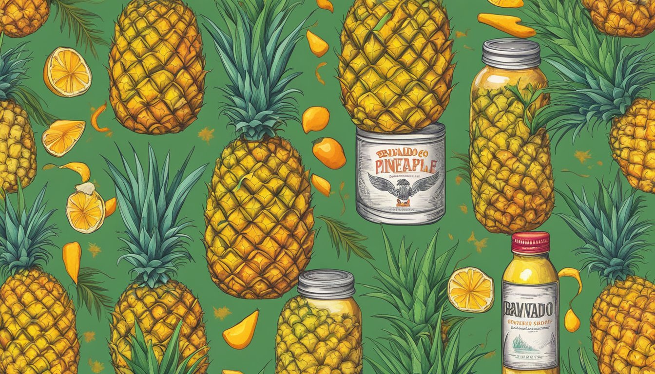 A vibrant pineapple sits atop a Texas-themed gift box, surrounded by bottles of hot sauce from Bravado Spice Co