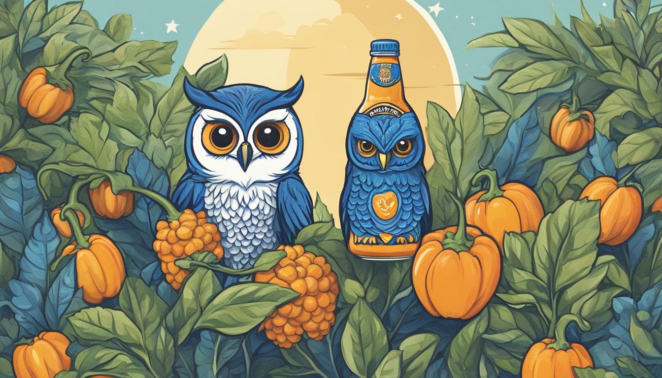 A bottle of Pepper Plant Original hot sauce next to a Blue Owl Little Boss craft beer, with Texas-themed elements in the background