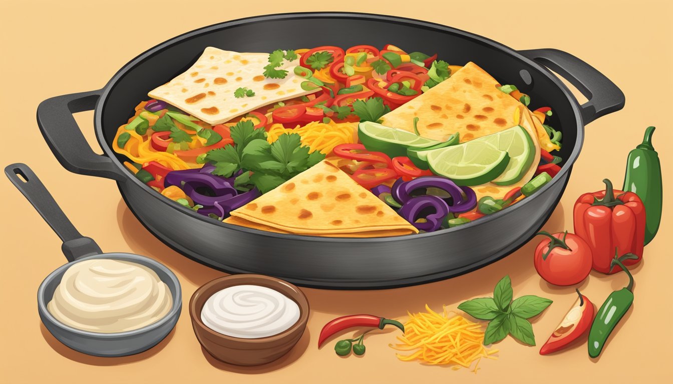 A sizzling hot pan with a variety of colorful and flavorful ingredients being added to create the spiciest quesadilla recipes