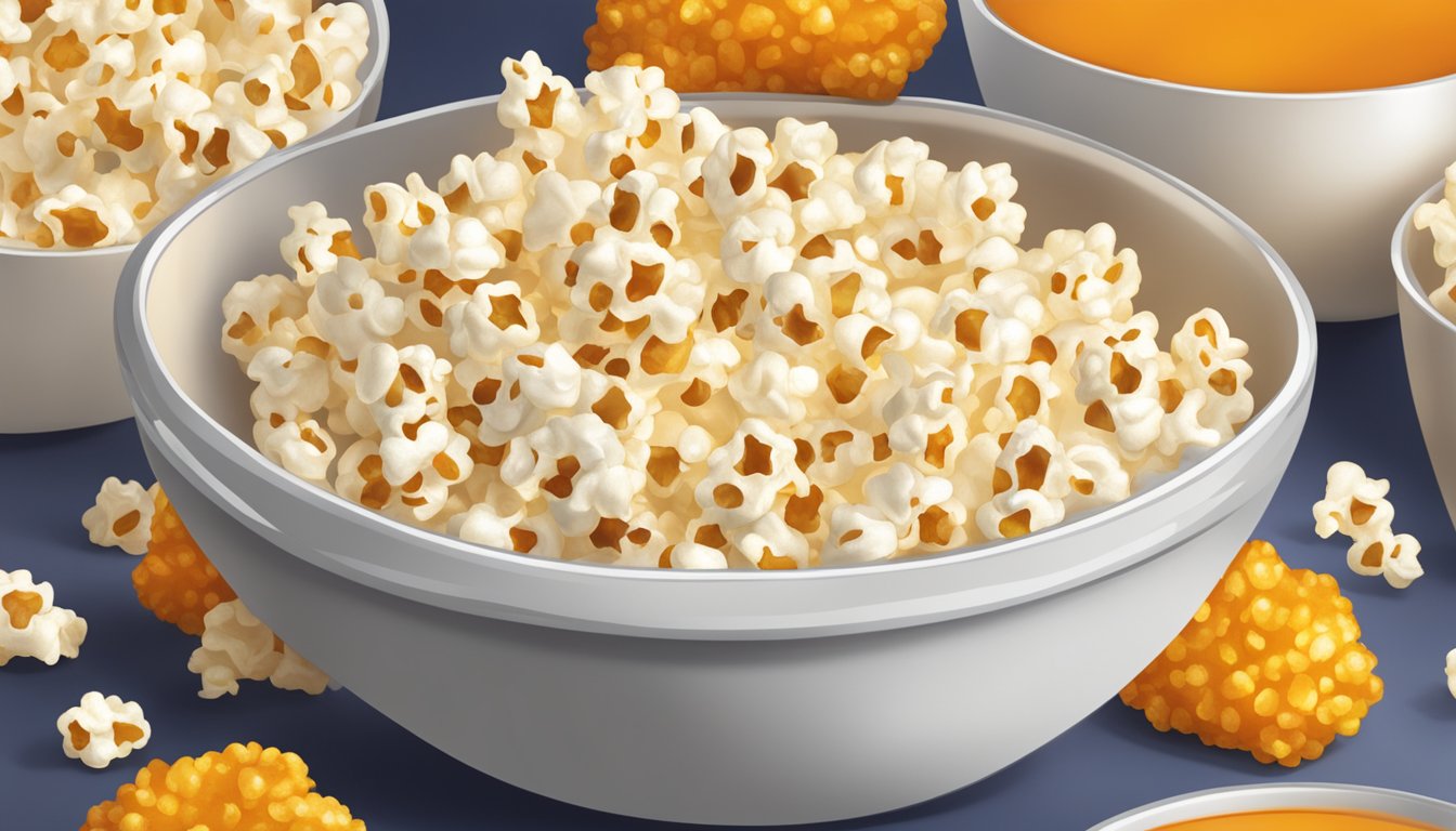 A bowl of popcorn with Crystal Hot Sauce drizzled over it