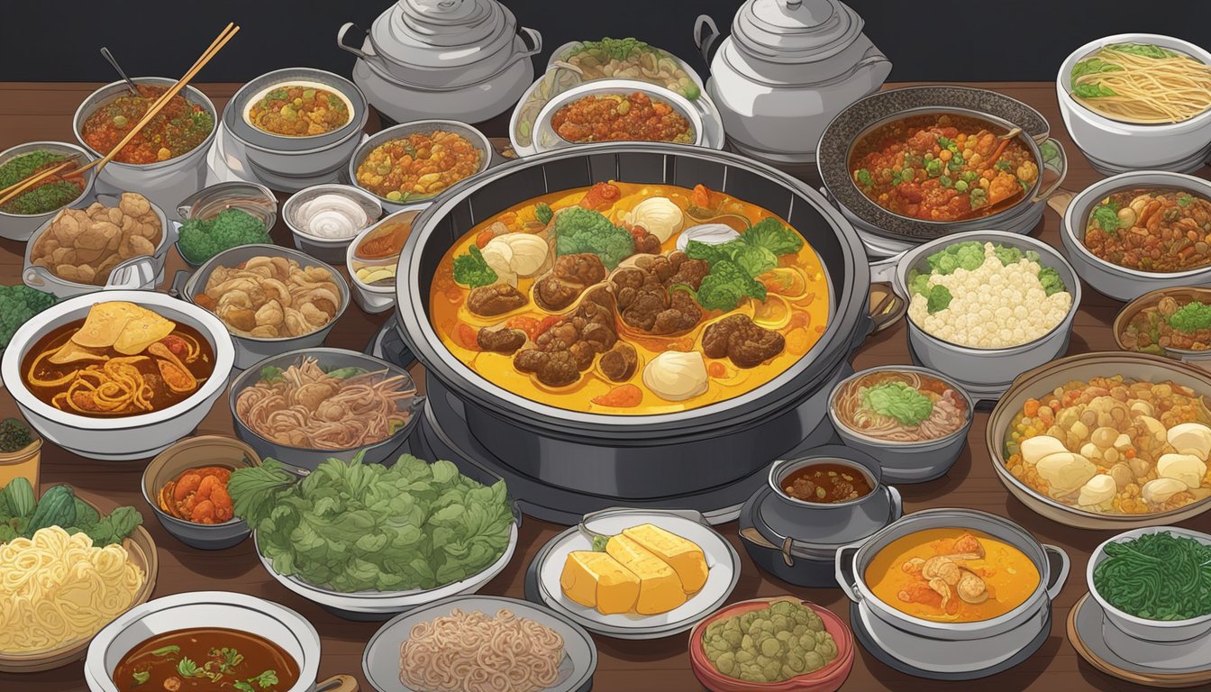 A bubbling Sichuan hotpot surrounded by an array of the spiciest curry dishes