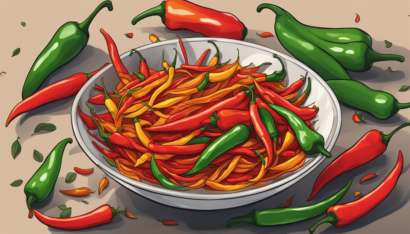 A bowl of hot chili peppers melting into a pile of fallen hair strands