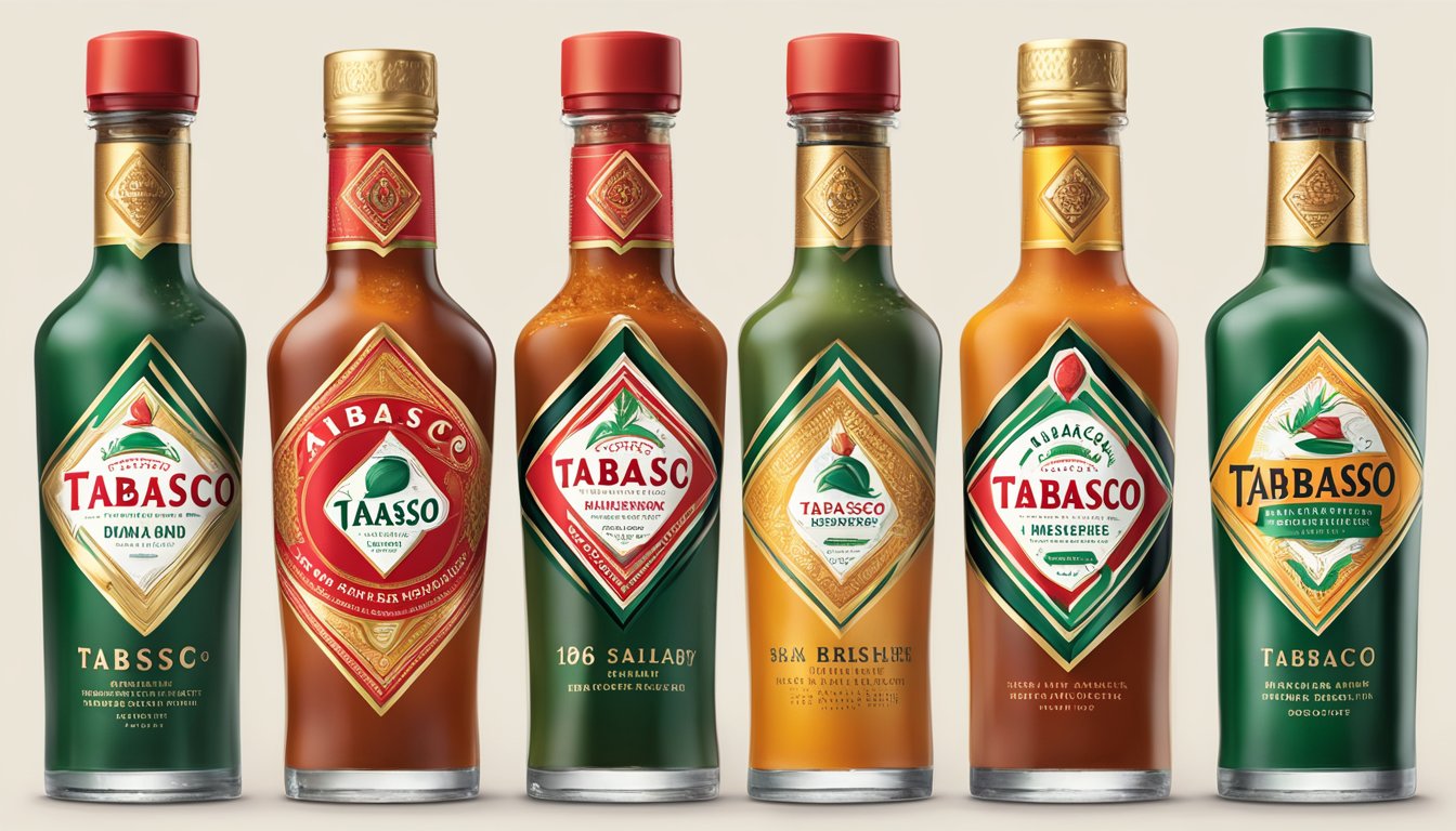 A luxurious display of Tabasco 150th Anniversary Diamond Reserve Hot sauce collectibles, featuring elegant bottles and packaging in a sophisticated setting