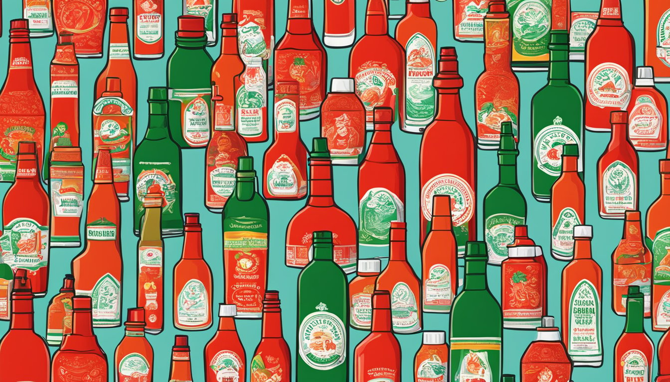 A table displaying various Sriracha Limited Edition hot sauce bottles