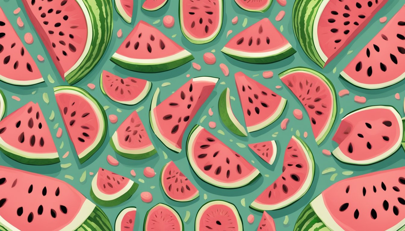 A watermelon slice surrounded by digestive system organs, with a clear digestive tract leading to a happy, healthy gut