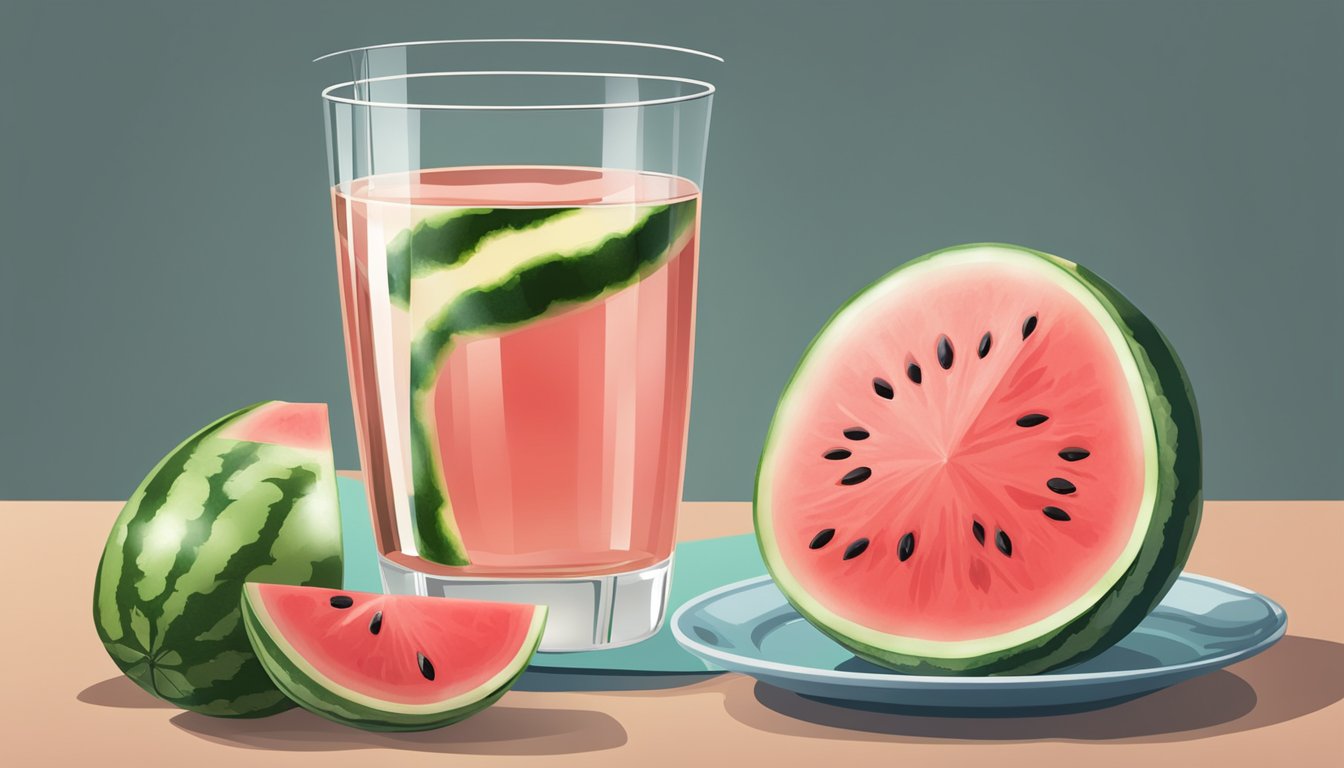 A refreshing slice of watermelon sits next to a glass of water, emphasizing the importance of hydration during fasting