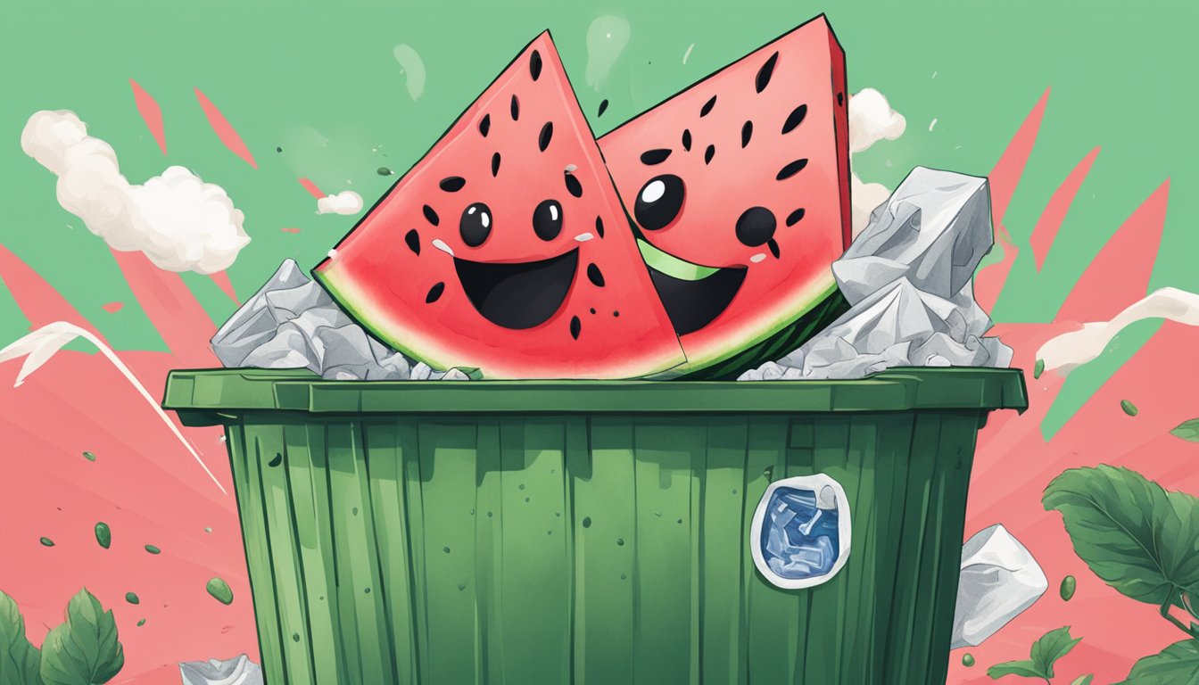 A watermelon being thrown in the trash with a red "X" over it