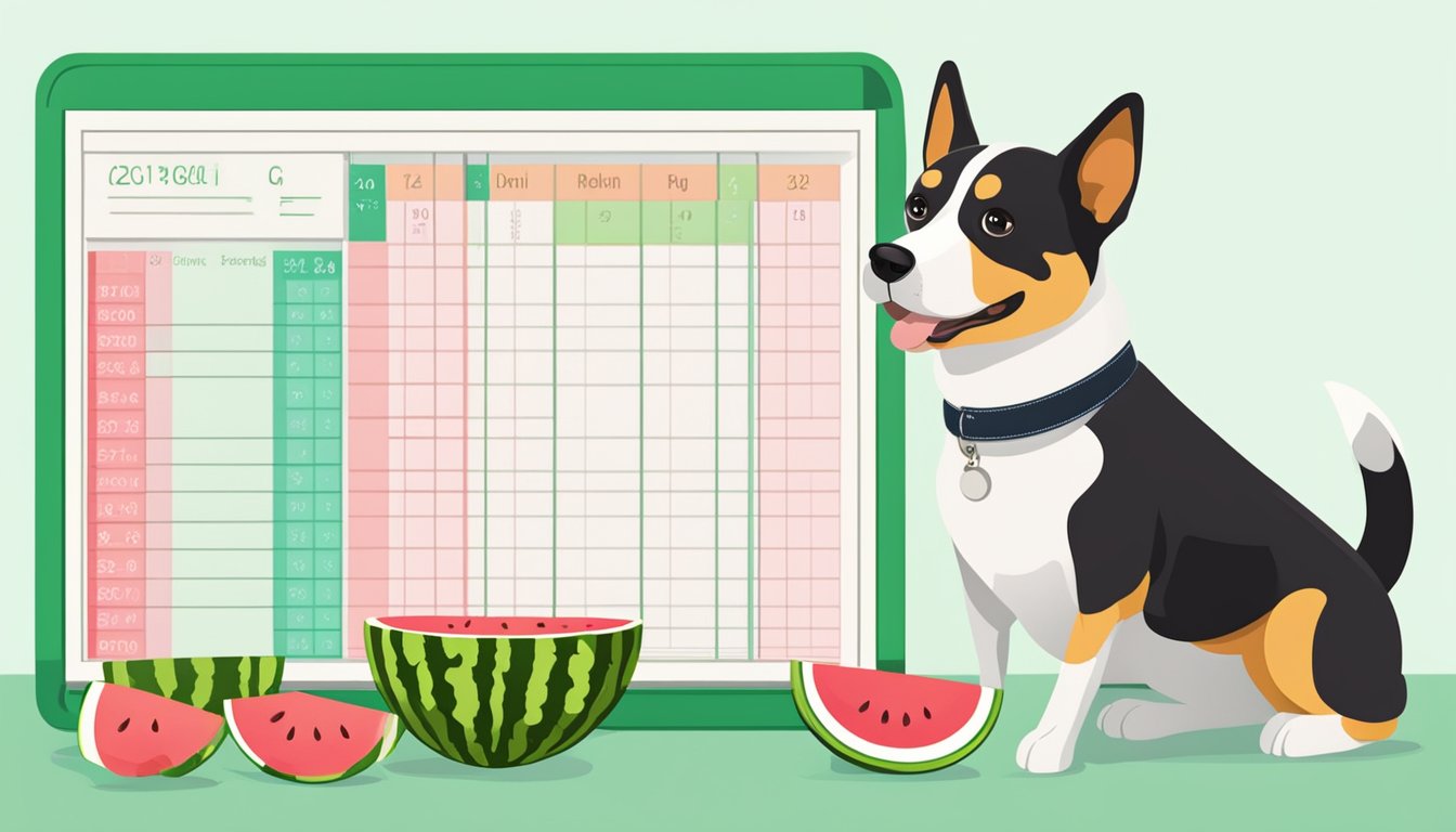 A watermelon and a dog next to a nutritional chart