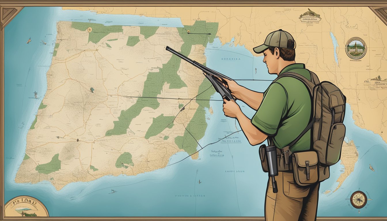 A hunter studying a map of Florida with hunting regulations and locations marked