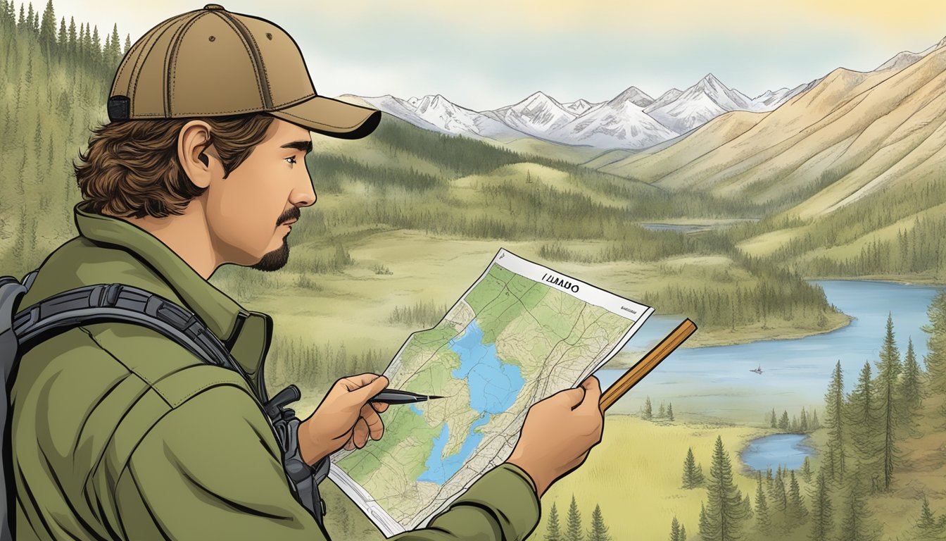 A hunter in Idaho studying a map of hunting zones and regulations