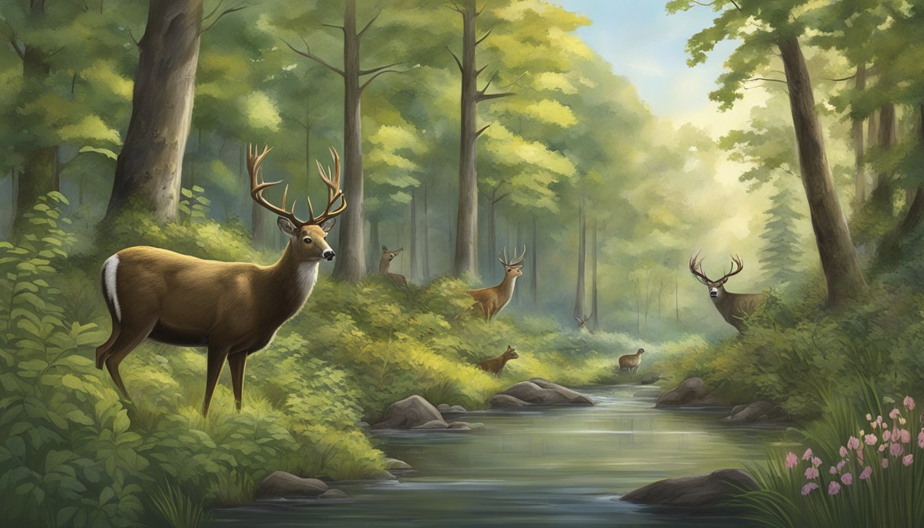 A lush forest with deer, bear, turkey, and waterfowl in Michigan's diverse game species habitat