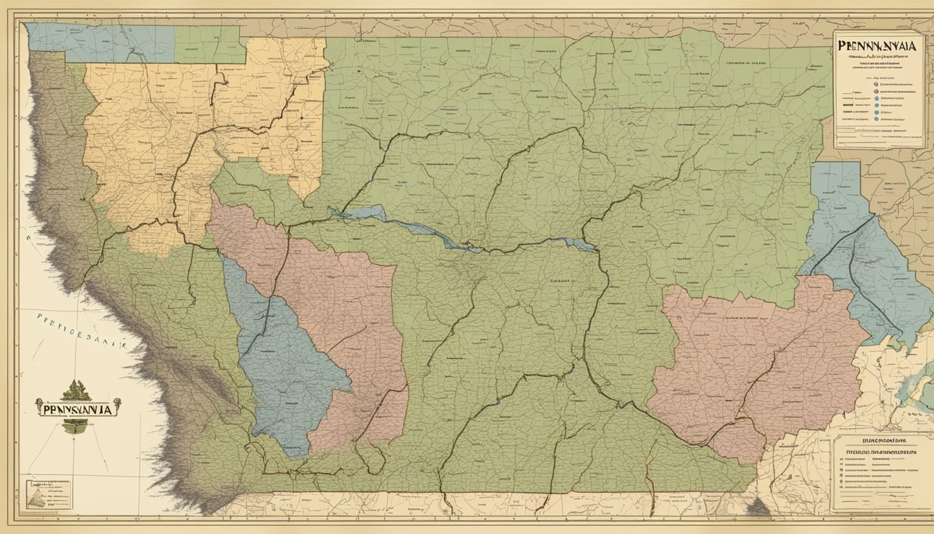 A map of Pennsylvania with highlighted hunting areas and federal land boundaries