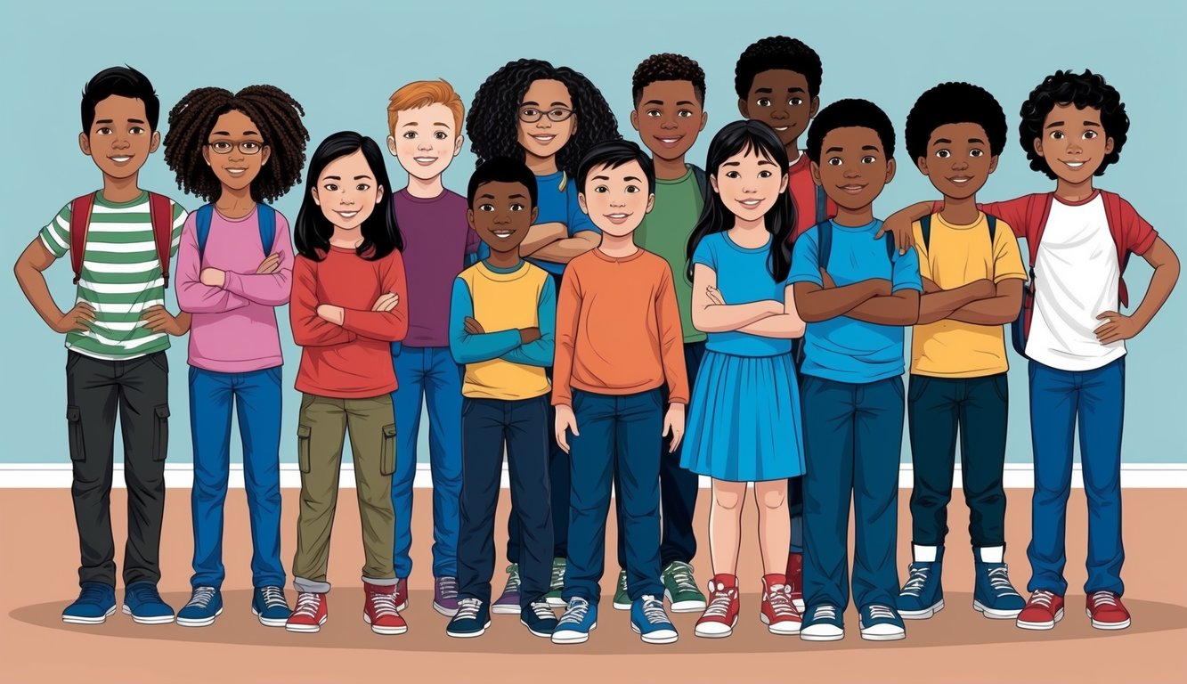 A group of diverse children stand confidently together, showing resilience and support in the face of bullying