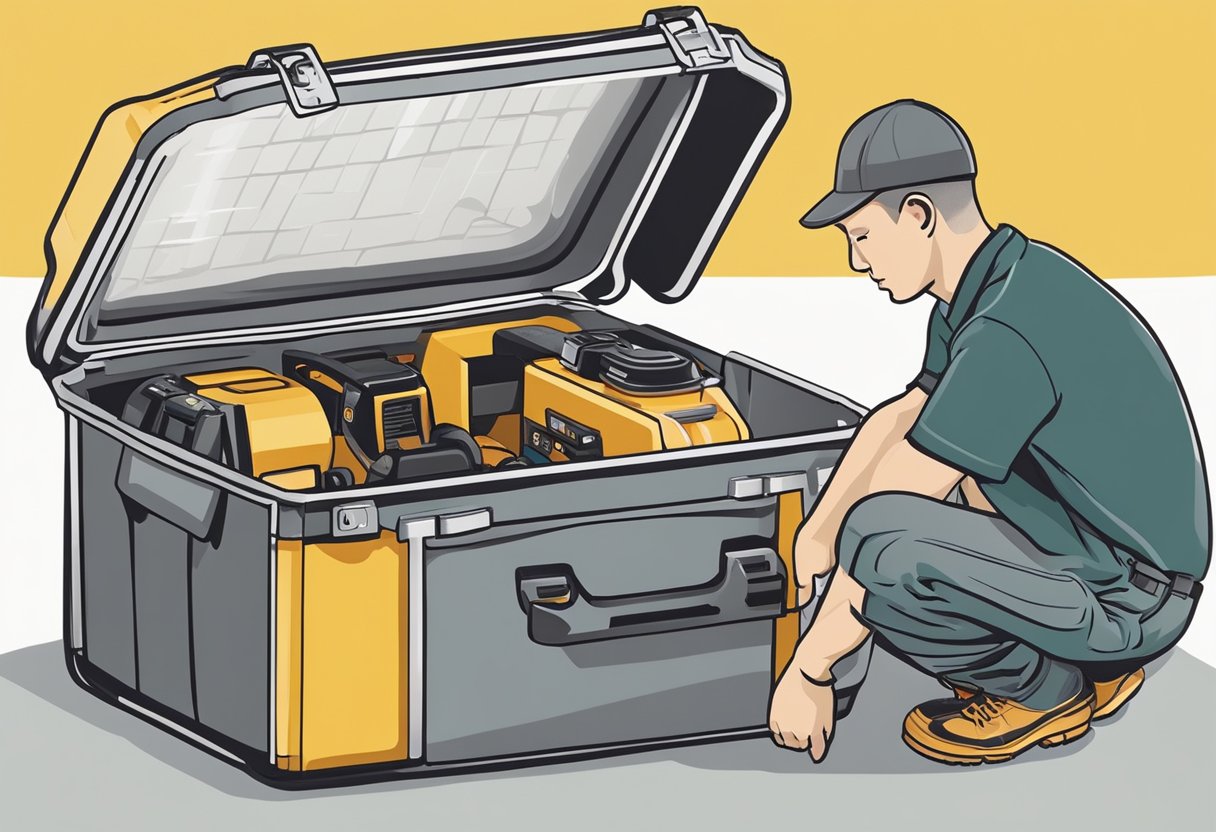 A person unpacks a compact, reliable portable generator from its storage case, ready for use in an emergency