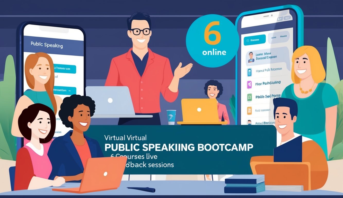 A virtual public speaking bootcamp with 6 online courses and live feedback sessions