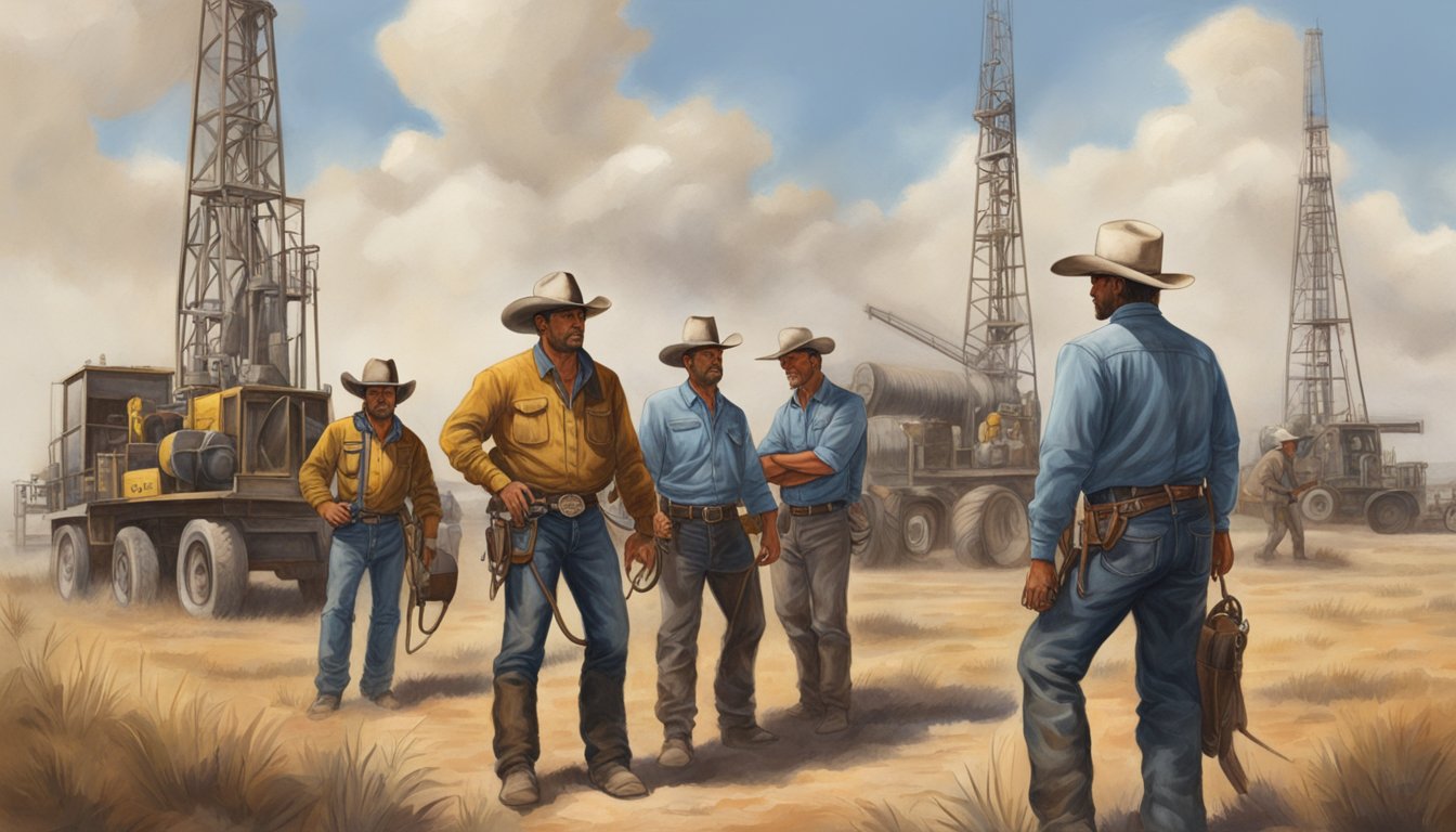 A group of Texas cowboys working in the oil fields, facing challenges and adapting to the demands of the 21st century