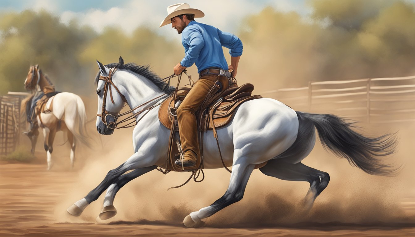 A working cowboy participating in additional fitness activities and sports, such as rope climbing, horseback riding, and barrel racing, to maintain health and fitness