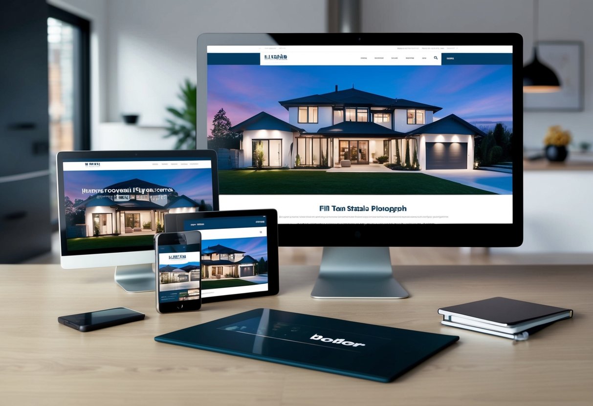 A modern real estate website with a sleek design and high-quality real estate photography displayed in various creative ways