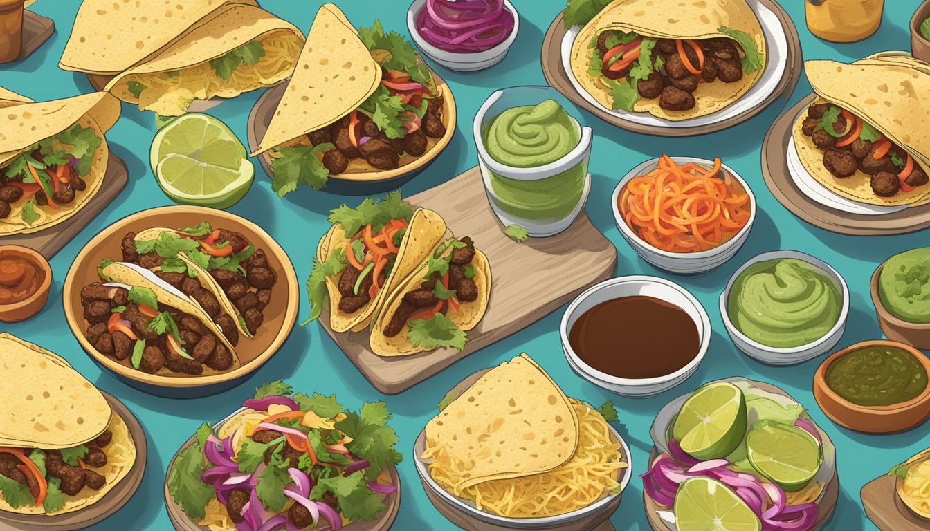 A spread of tacos and chalupas with ingredients and recipes laid out next to each other for comparison