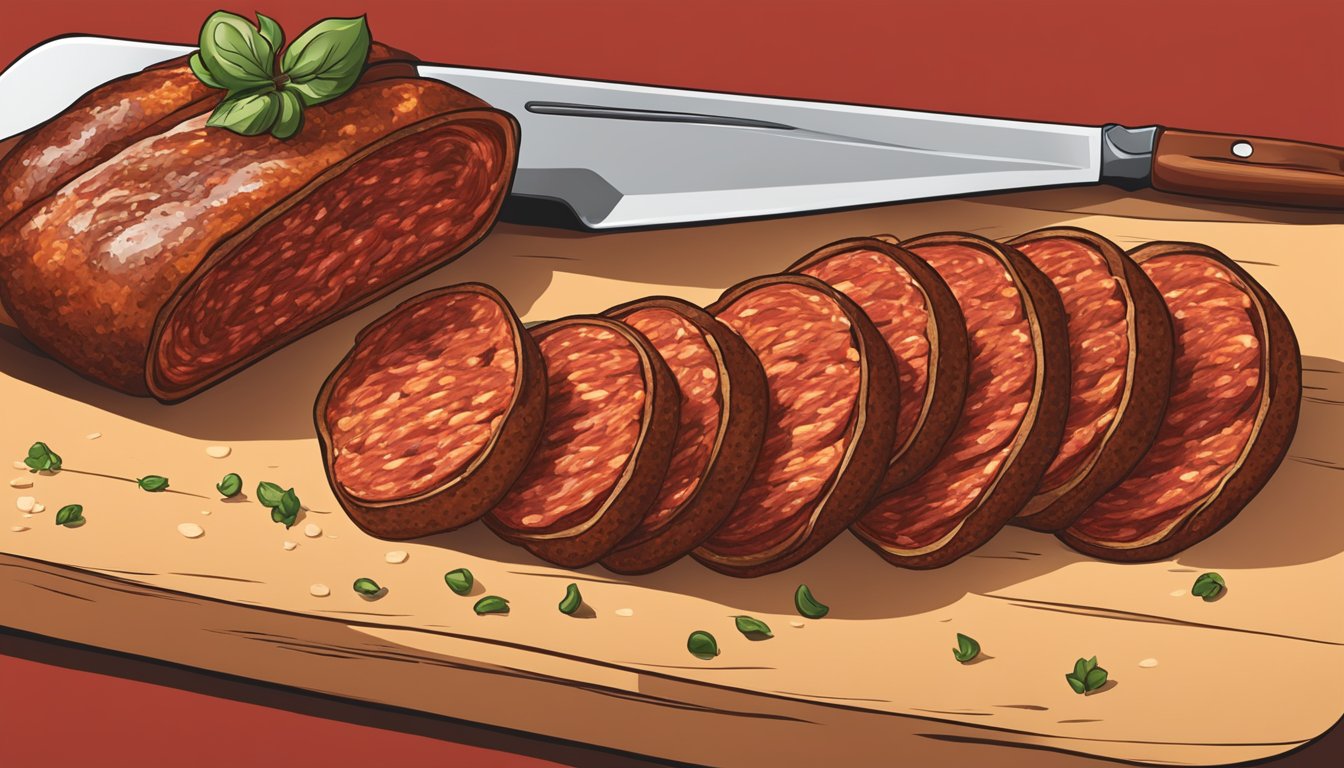 A sizzling chorizo sausage being sliced open, revealing its rich, aromatic flavors and vibrant red color