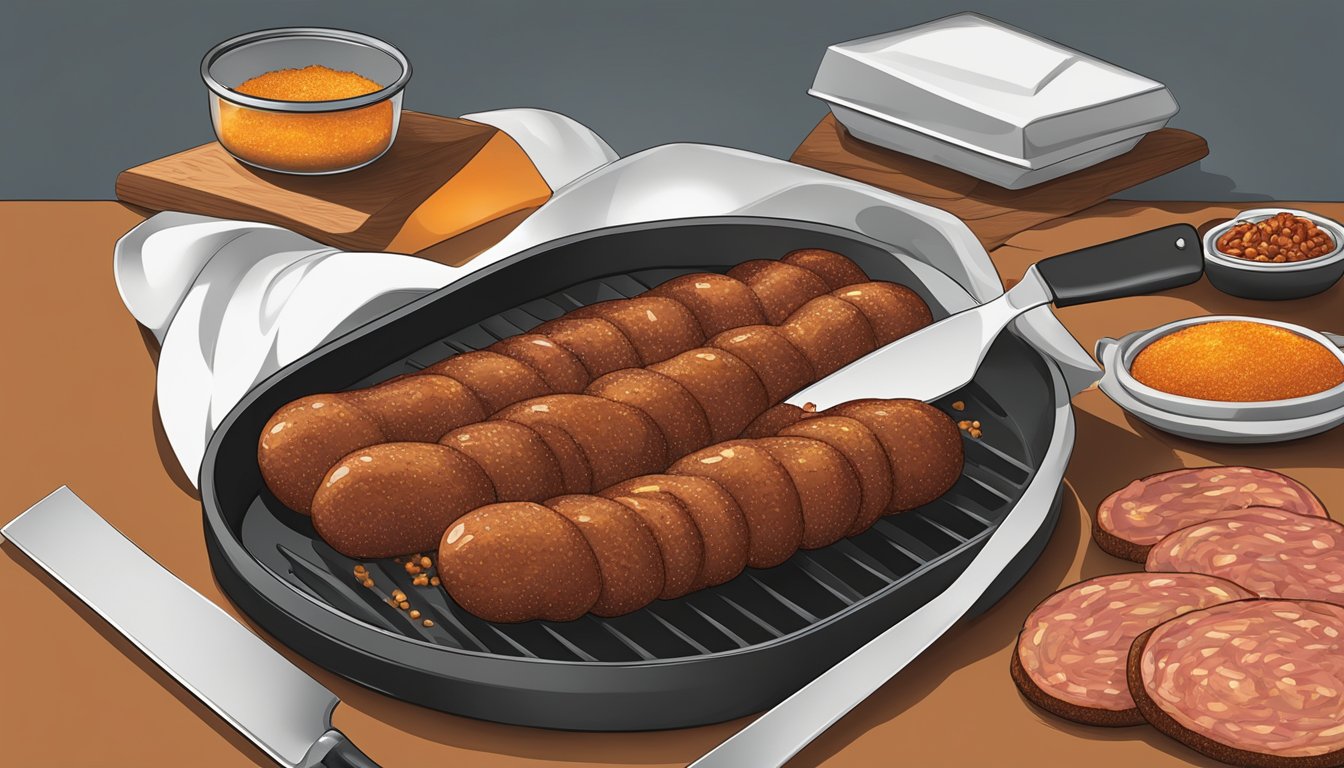 A sizzling chorizo sausage being sliced open, revealing the rich, aromatic blend of spices and meat within