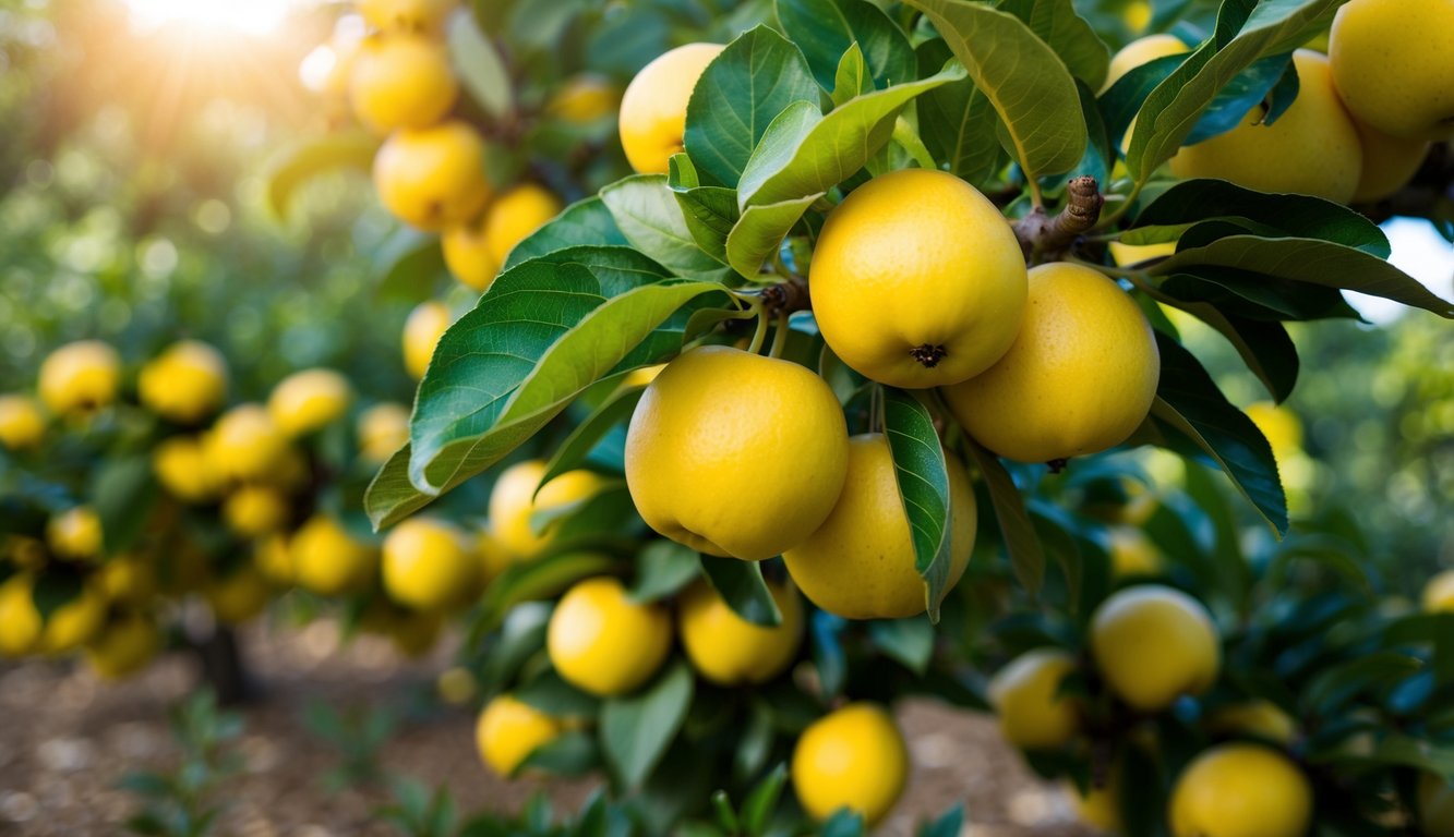 Um sonho de frutas amarelas em um pomar exuberante e ensolarado