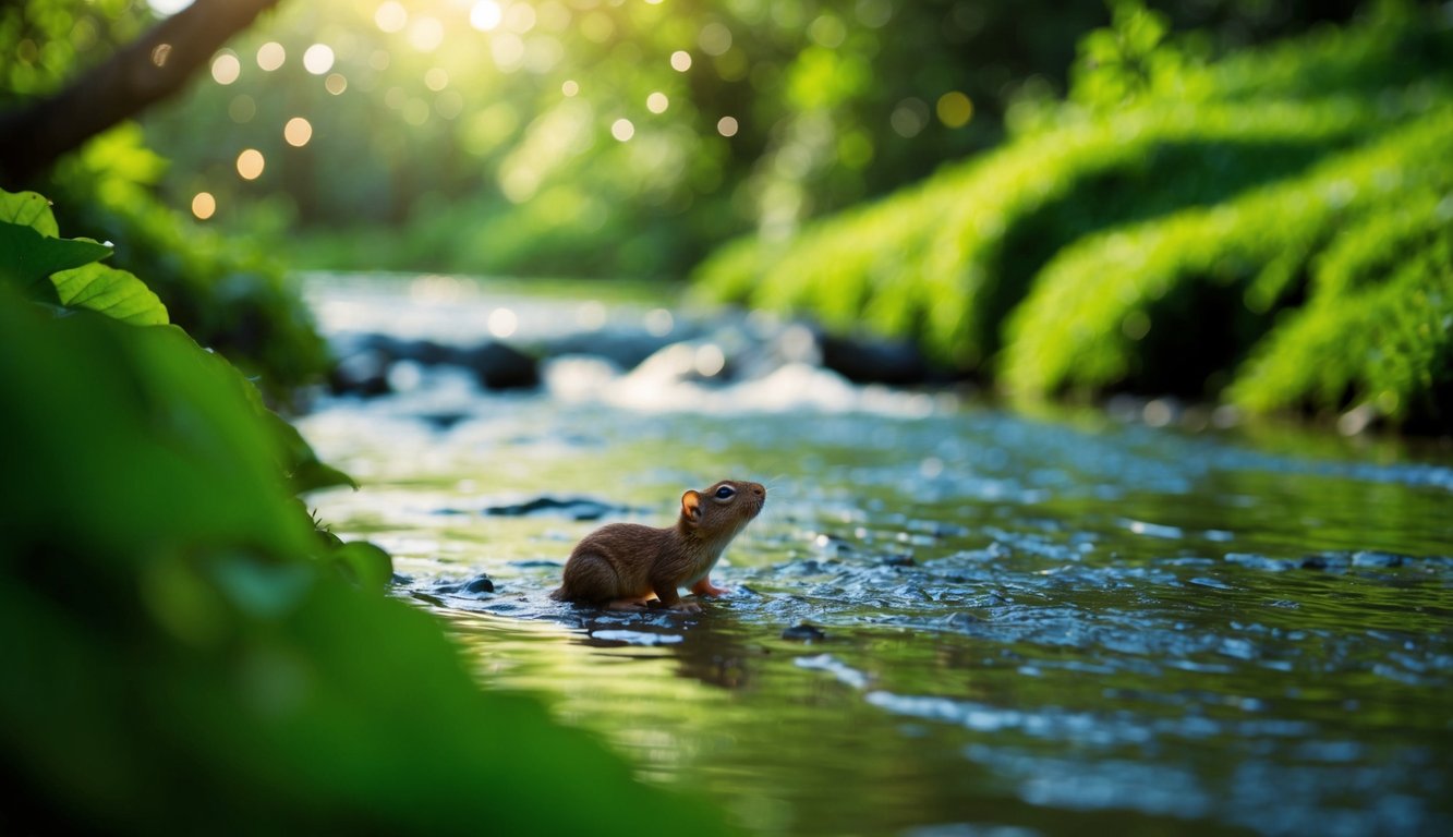 Um sonho de um rio exuberante e fluente nutrindo uma pequena criatura contente